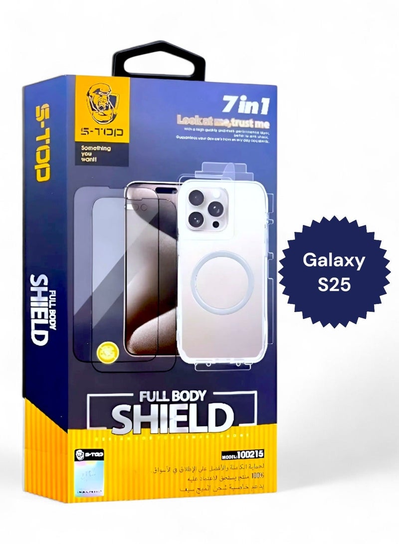 S-TOP Full Body Shield 7 in 1 Protection Kit for Samsung Galaxy S25 with MagSafe Compatible Case Screen Protector and Full Coverage Anti Scratch Protection
